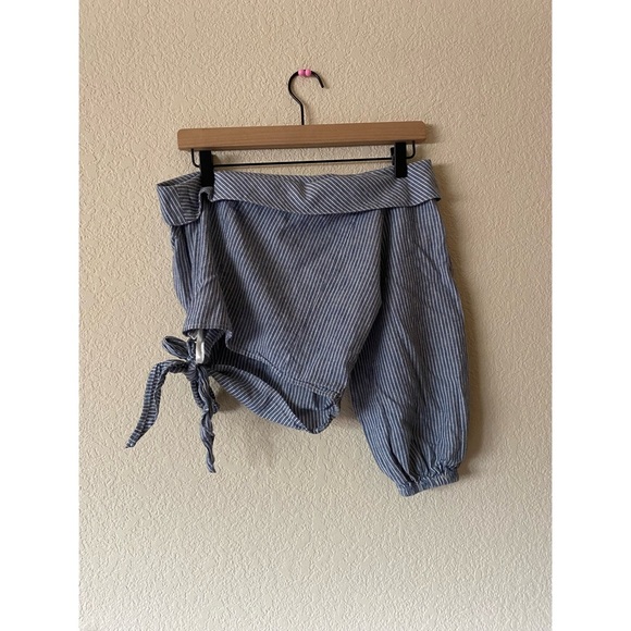 Free People Striped Blue Women's One Sleeve Off The Shoulder Blouse. - Picture 2 of 4